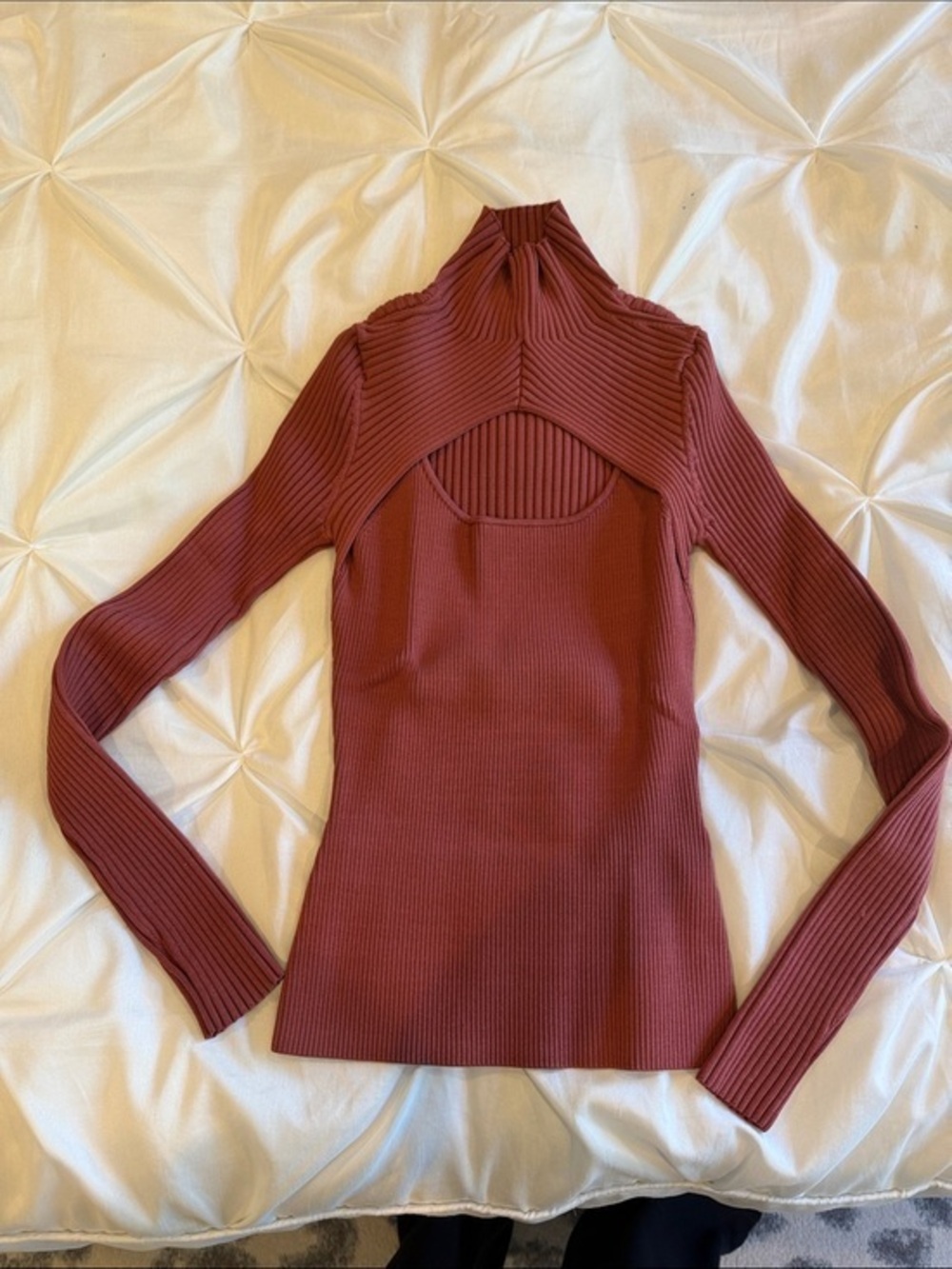 JOHNATHAN SIMKHAI Ribbed Cutout Long Sleeve Top Size XS
